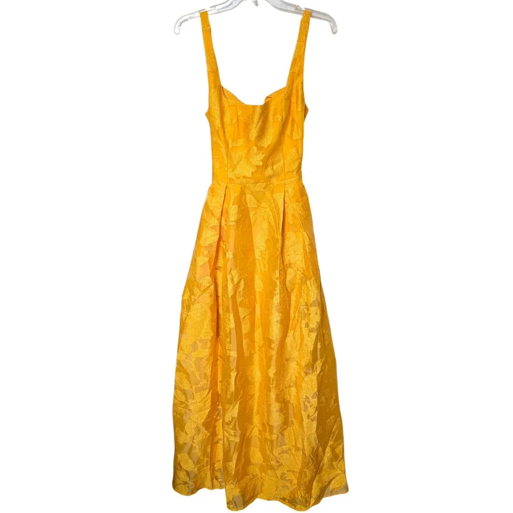 Lulus Perfected Aura Yellow Floral Jacquard Bow‎ Back Maxi Dress With Pockets S - Picture 4 of 9